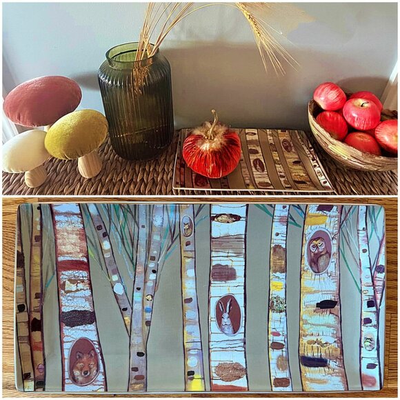 Eli Halpin Art Forest Tree Homes Fall Decor Ceramic Plate Tray - Picture 1 of 6